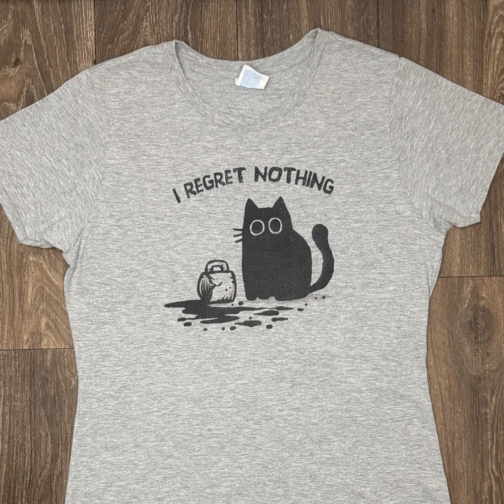Port and Company Gray Cat Tee with Black Print Women’s Size Medium